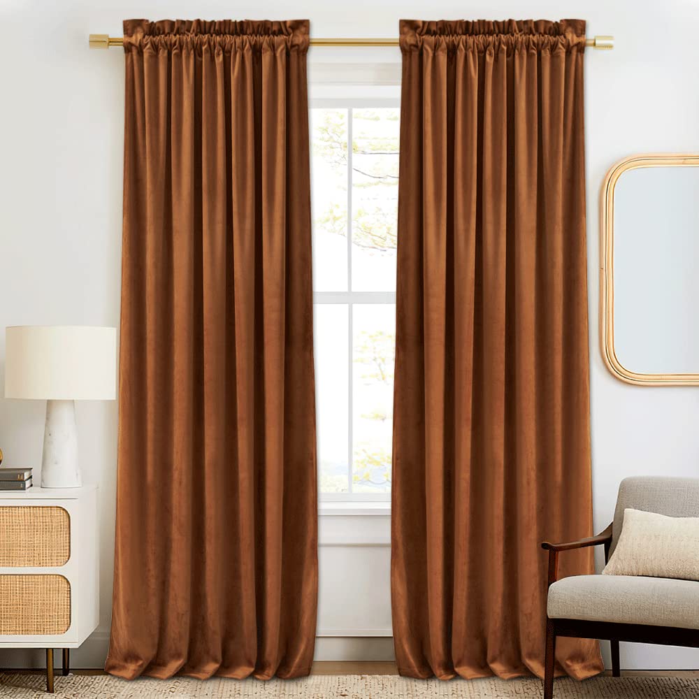 RYB HOME Green Velvet Blackout Curtains 84 inches for Bedroom Living Room
