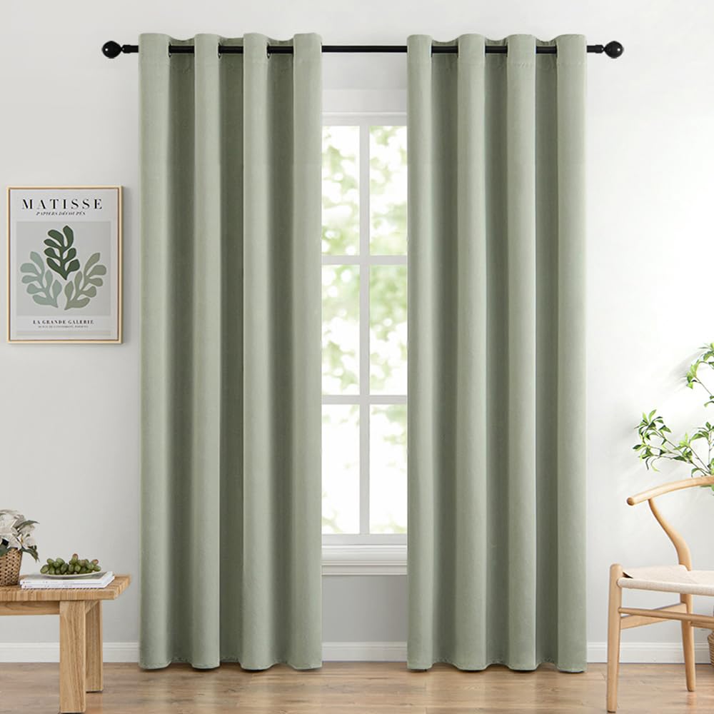 MIULEE Beige Blackout Bedroom Curtains 63 Inch Long Light Blocking