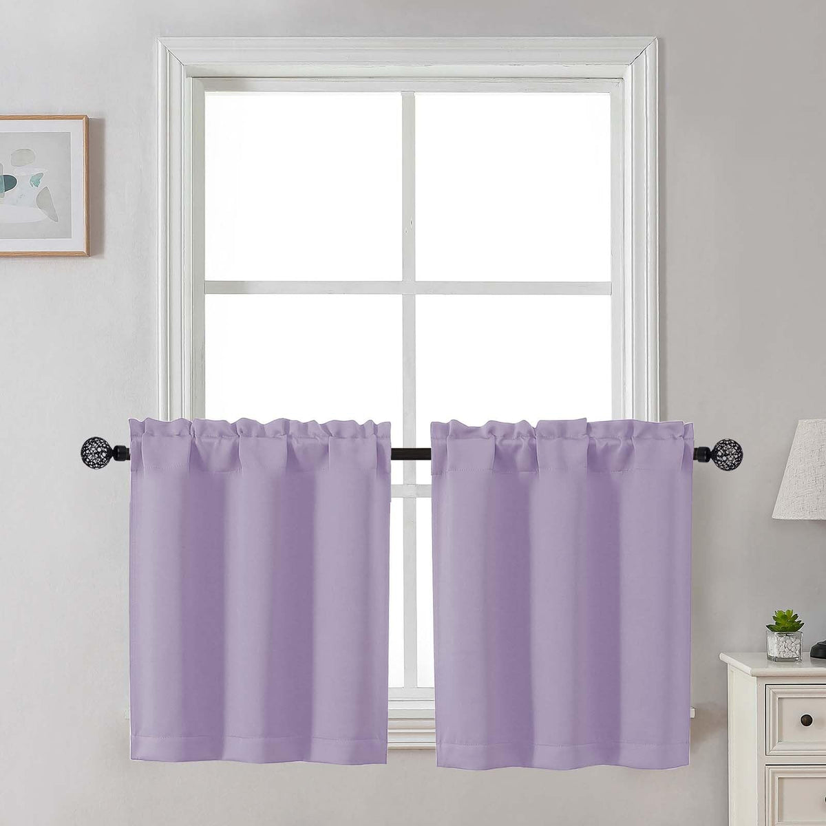 Gwine 24 Inch Long Tier Curtains for Small Window, Short Blackout Kitchen Curtains Over Sink, Half Window Drapes for Bedroom Bathroom Basement, 2 PCS, Each 30" Wx24 L, Black