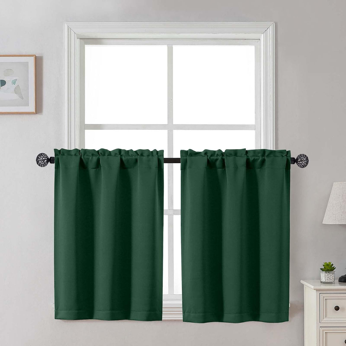 Gwine 24 Inch Long Tier Curtains for Small Window, Short Blackout Kitchen Curtains Over Sink, Half Window Drapes for Bedroom Bathroom Basement, 2 PCS, Each 30" Wx24 L, Black