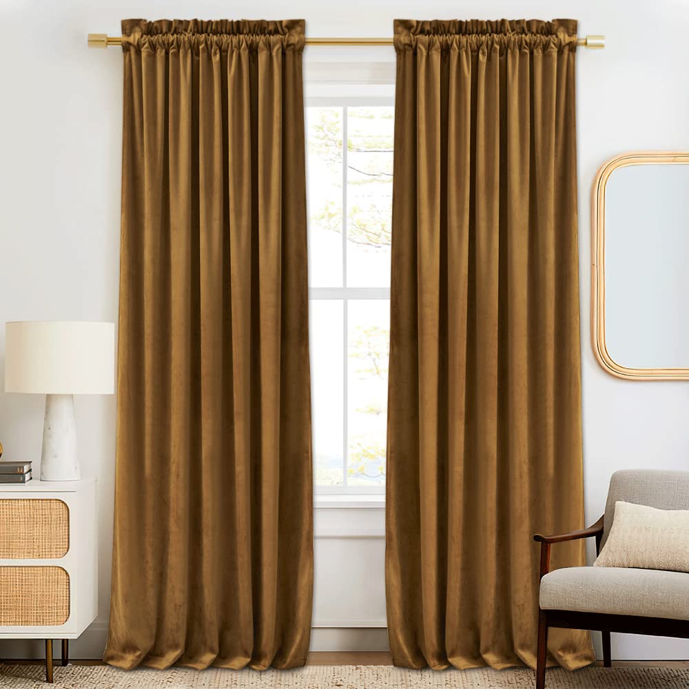 RYB HOME Green Velvet Blackout Curtains 84 inches for Bedroom Living Room