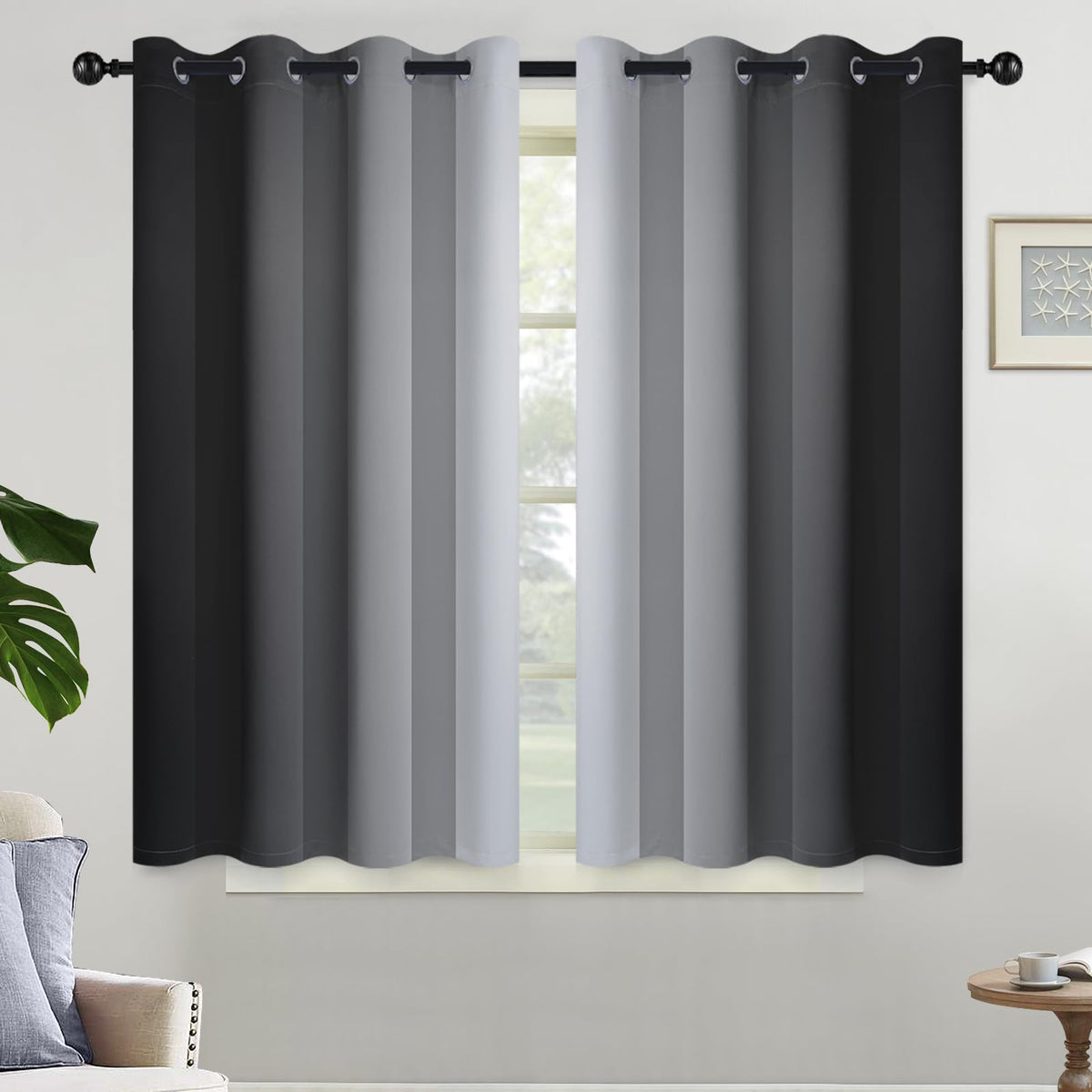 Yakamok Ombre Curtains Blue and Greyish White for Living Room,52Wx84L