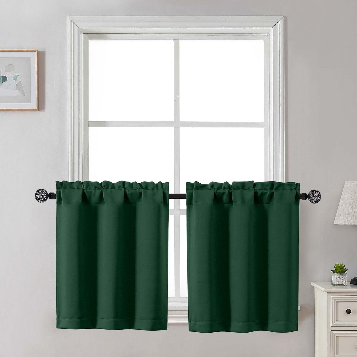 Gwine 24 Inch Long Tier Curtains for Small Window, Short Blackout Kitchen Curtains Over Sink, Half Window Drapes for Bedroom Bathroom Basement, 2 PCS, Each 30" Wx24 L, Black