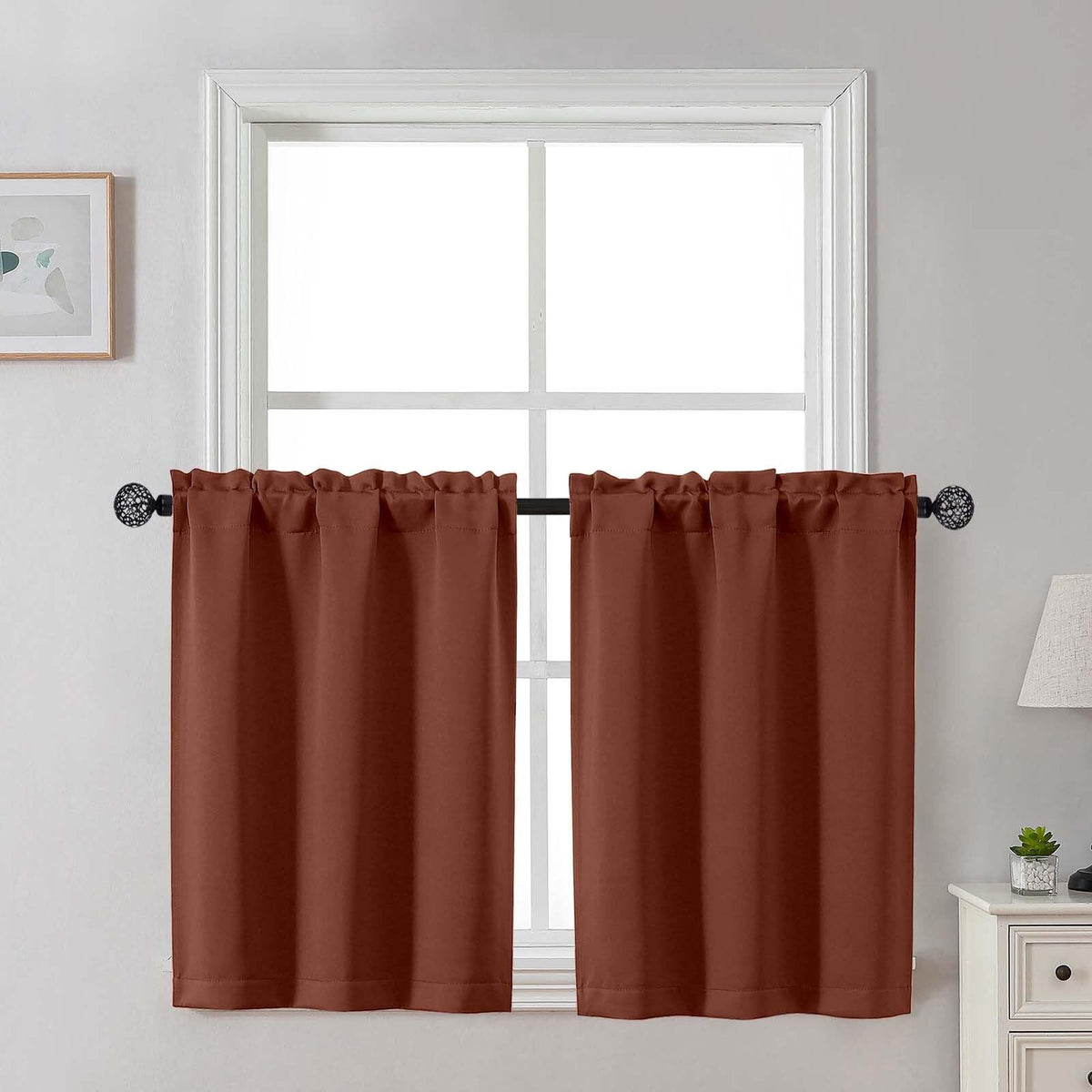 Gwine 24 Inch Long Tier Curtains for Small Window, Short Blackout Kitchen Curtains Over Sink, Half Window Drapes for Bedroom Bathroom Basement, 2 PCS, Each 30" Wx24 L, Black