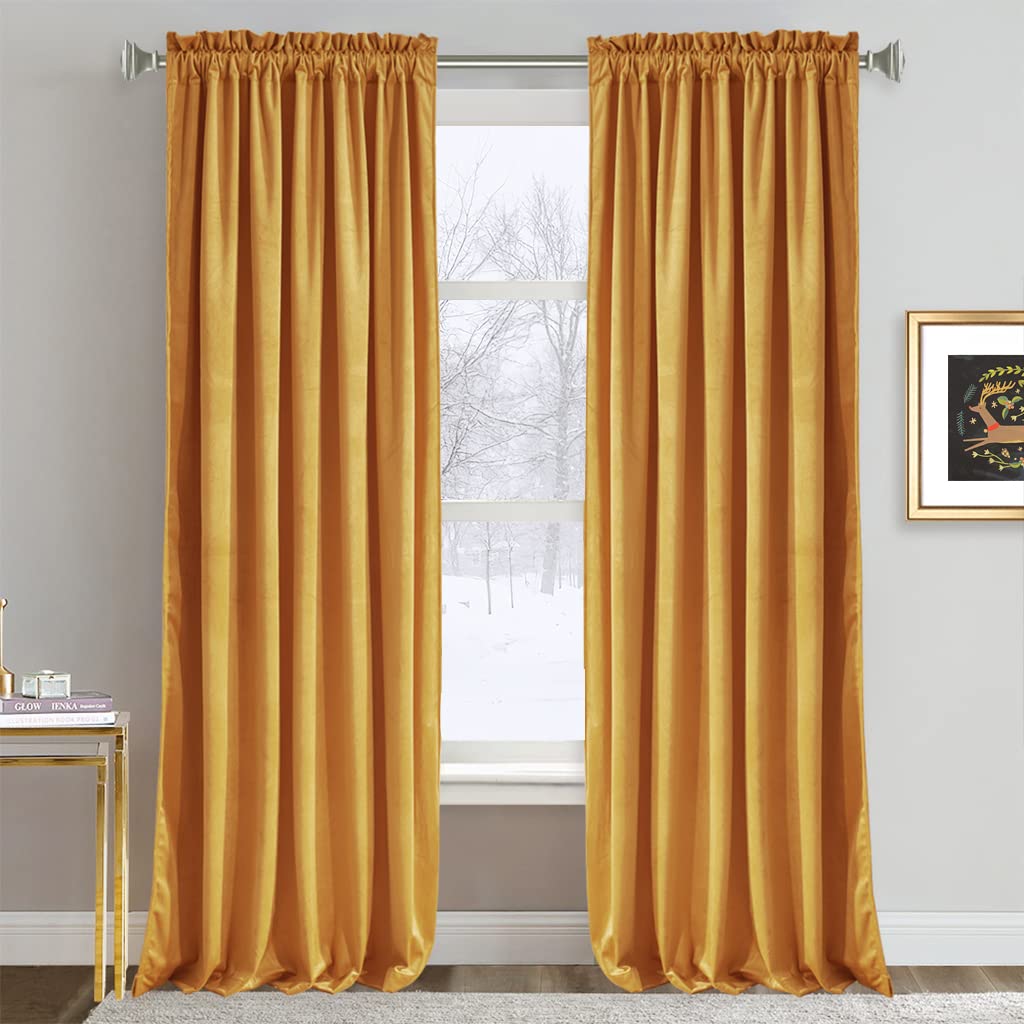 RYB HOME Green Velvet Blackout Curtains 84 inches for Bedroom Living Room