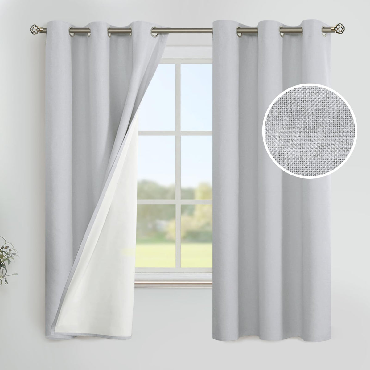 YoungsTex White Linen Blackout Curtains 63 Inch Length for Bedroom 2 Panels