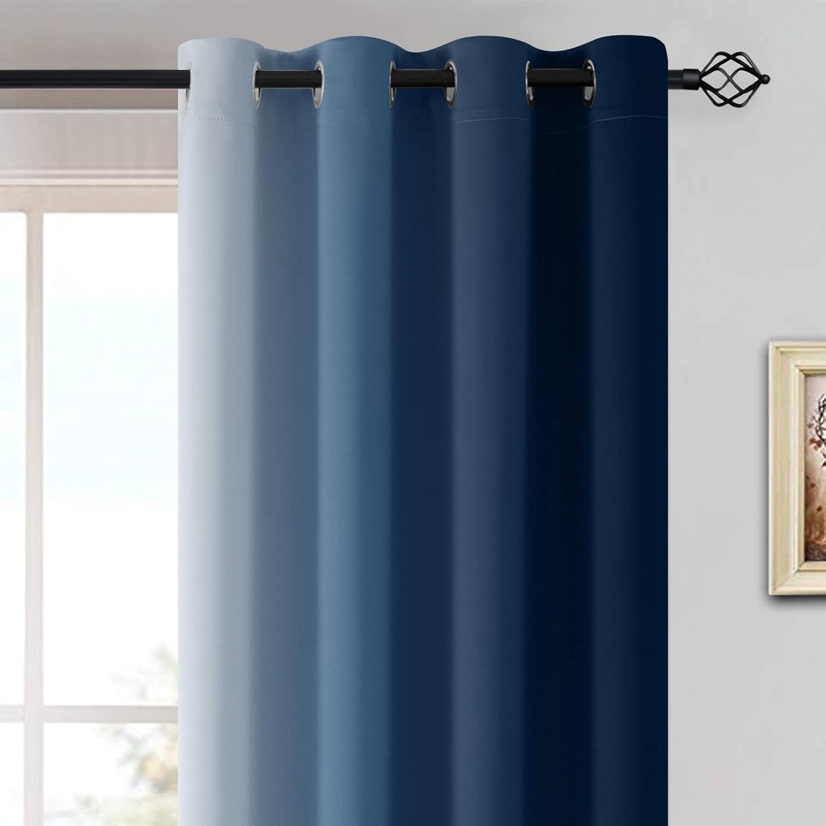 Yakamok Ombre Curtains Blue and Greyish White for Living Room,52Wx84L