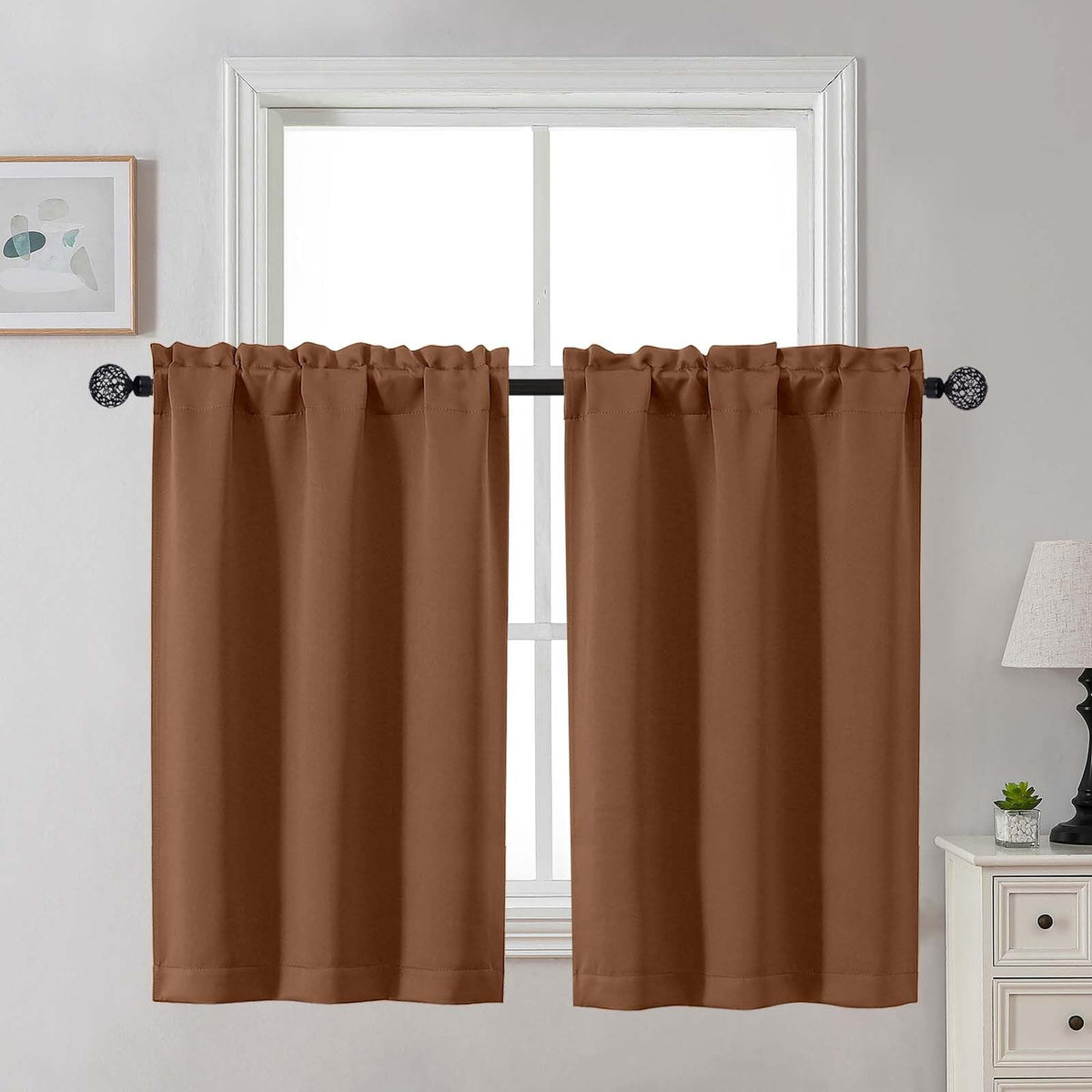 Gwine 24 Inch Long Tier Curtains for Small Window, Short Blackout Kitchen Curtains Over Sink, Half Window Drapes for Bedroom Bathroom Basement, 2 PCS, Each 30" Wx24 L, Black