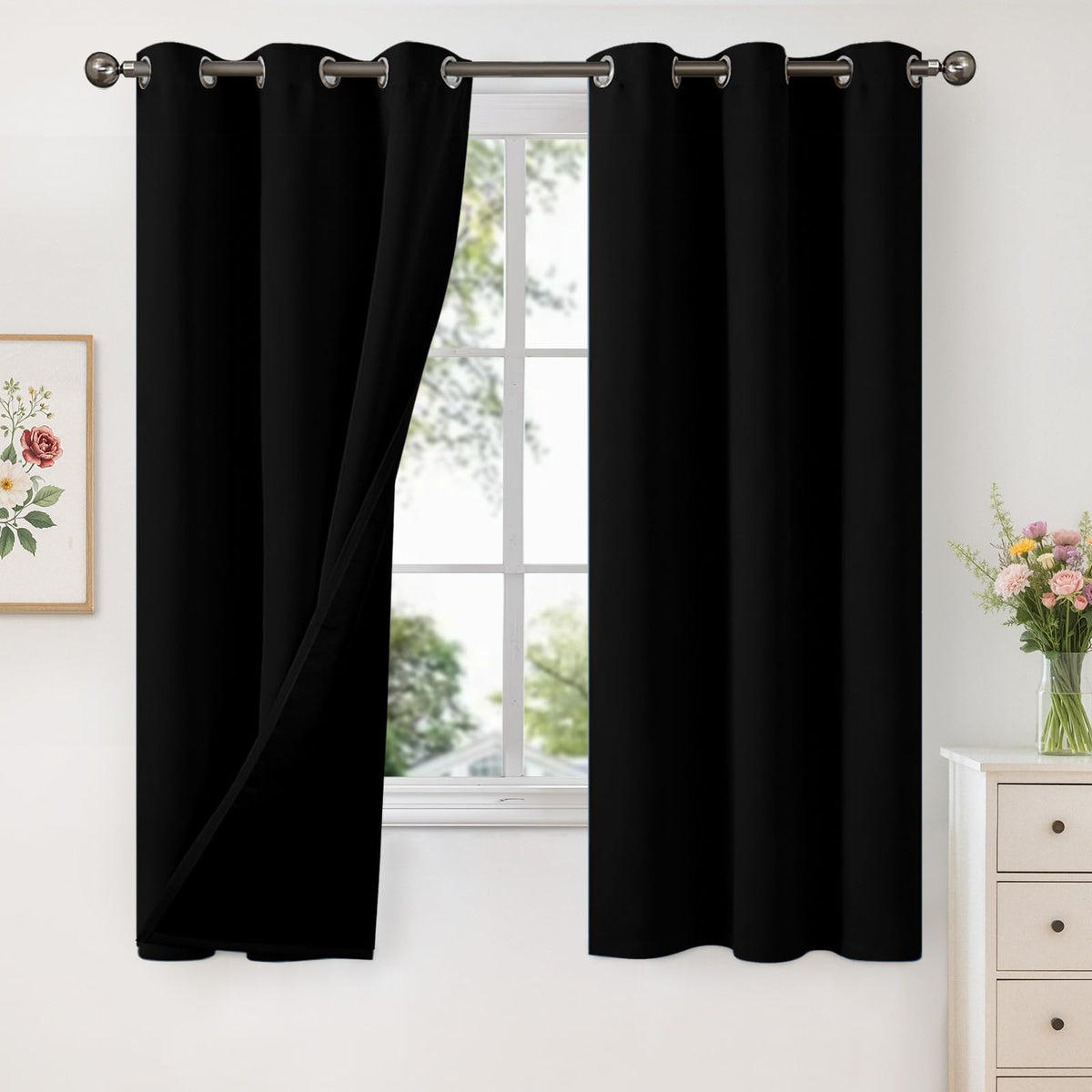 YoungsTex White Linen Blackout Curtains 63 Inch Length for Bedroom 2 Panels