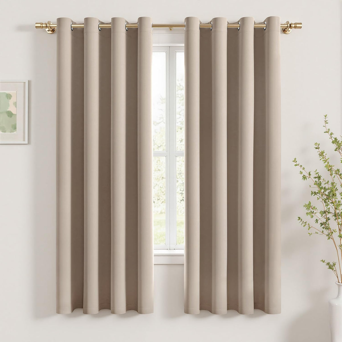 MIULEE Beige Blackout Bedroom Curtains 63 Inch Long Light Blocking