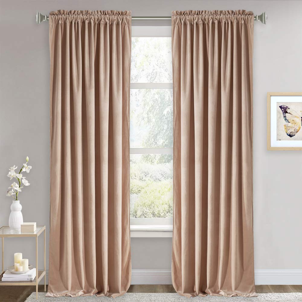 RYB HOME Green Velvet Blackout Curtains 84 inches for Bedroom Living Room