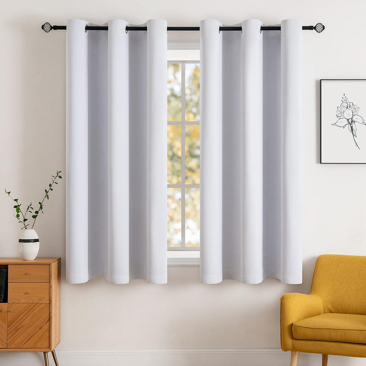 MIULEE Beige Blackout Bedroom Curtains 63 Inch Long Light Blocking