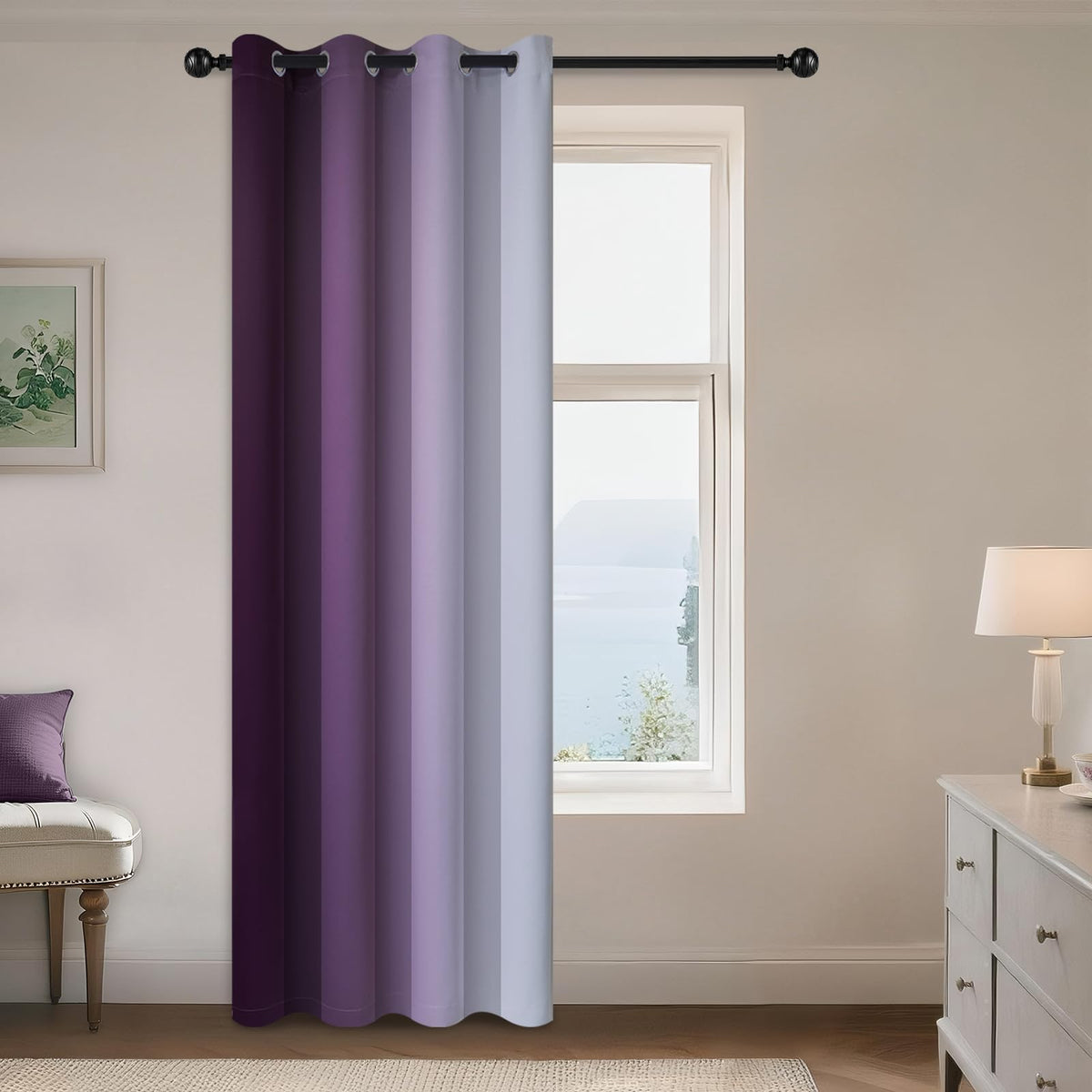 Yakamok Ombre Curtains Blue and Greyish White for Living Room,52Wx84L