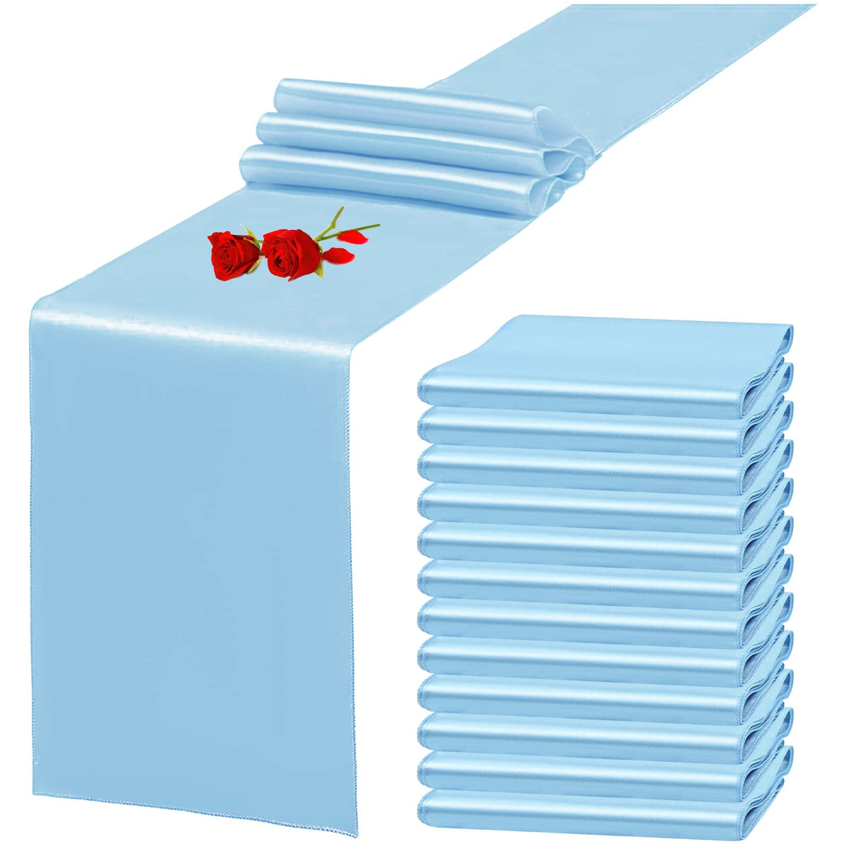 12 Pack Emerald Green Satin Table Runner 12 x 108 Inch Long Premium Table Runners for Wedding Party Events Decoration, Birthday Parties, Banquets Decorations, Graduations, Engagements