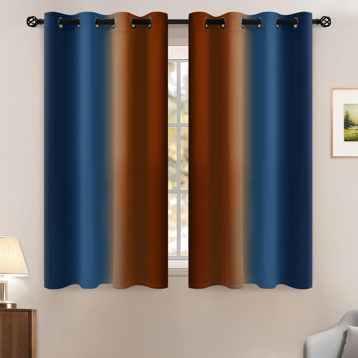 Yakamok Ombre Curtains Blue and Greyish White for Living Room,52Wx84L