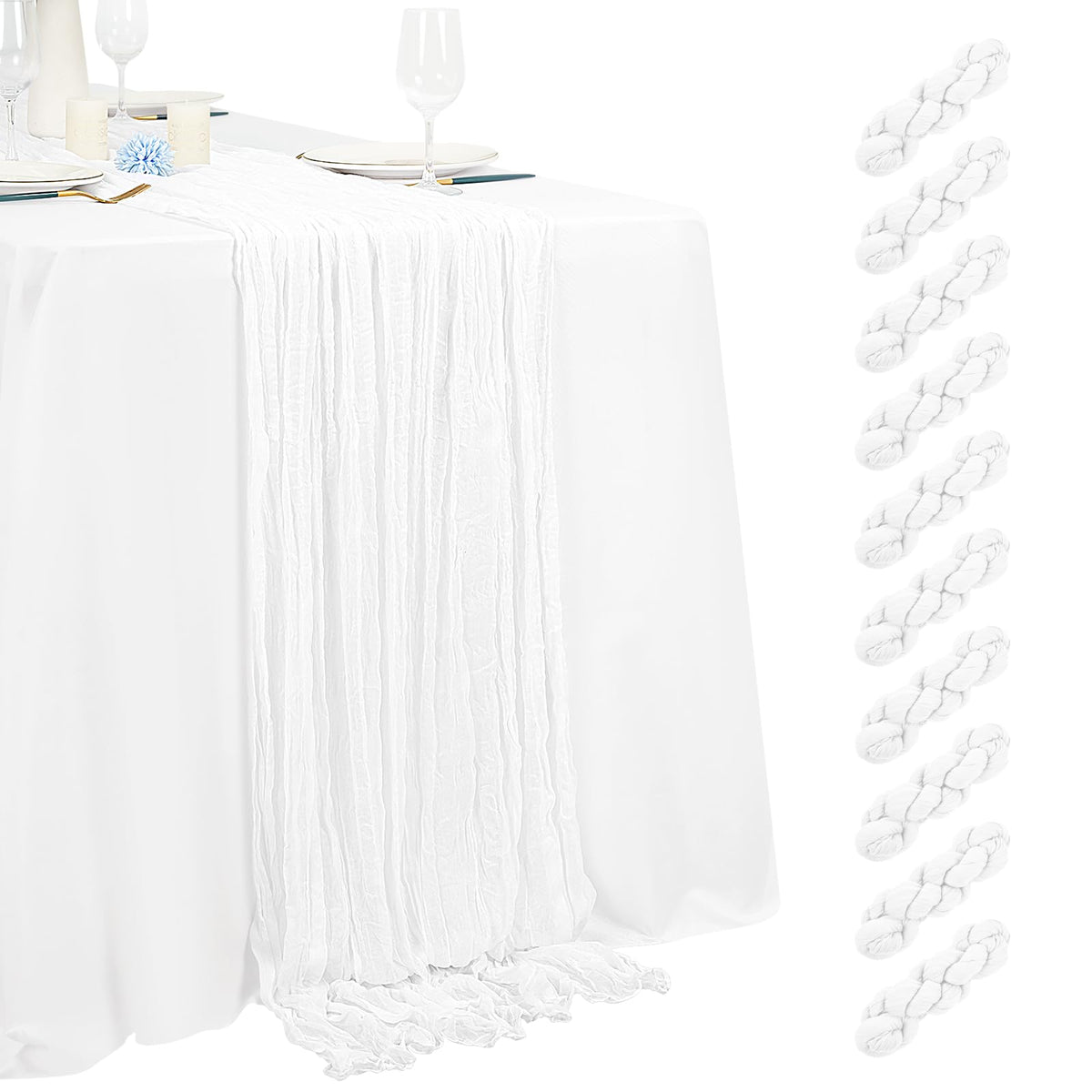 10 Pack Beige Cheesecloth Table Runner 17x108 Inch Semi Sheer Boho Gauze Cheese Cloth Table Runners, for Wedding Bridal Shower Birthday Party Home Decor Garden Farmhouse