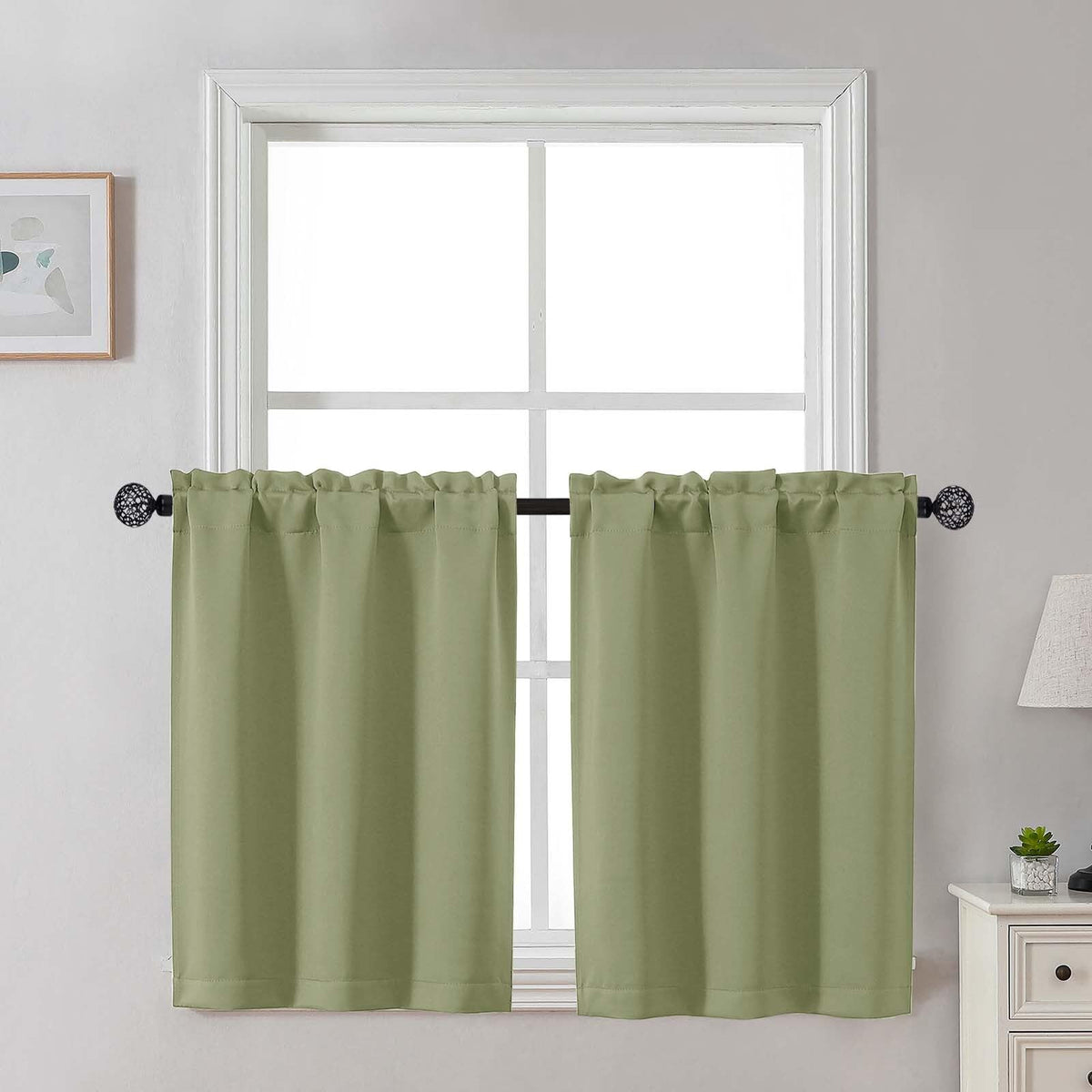 Gwine 24 Inch Long Tier Curtains for Small Window, Short Blackout Kitchen Curtains Over Sink, Half Window Drapes for Bedroom Bathroom Basement, 2 PCS, Each 30" Wx24 L, Black
