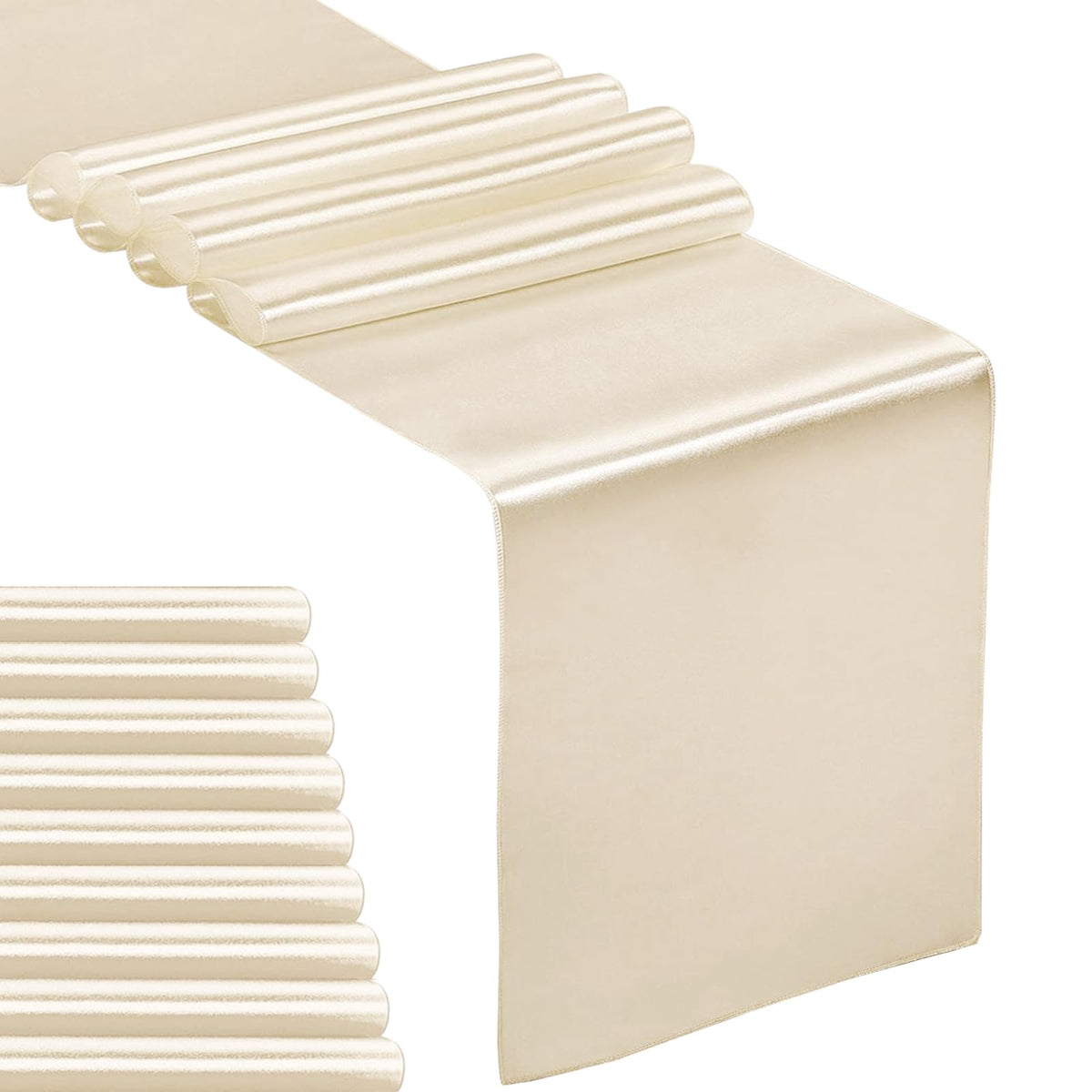 5-Pack Satin Table Runner Champagne 12 x 108 inches Long, Table Runners for Wedding, Birthday Parties, Banquets Decorations（5 Pack, 12x108 Inch, Champagne