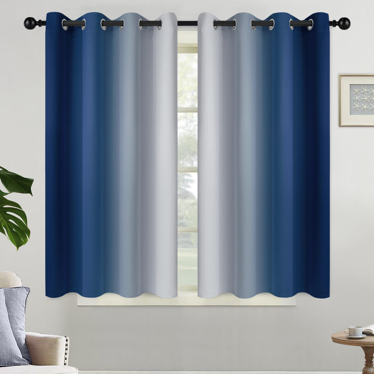 Yakamok Ombre Curtains Blue and Greyish White for Living Room,52Wx84L