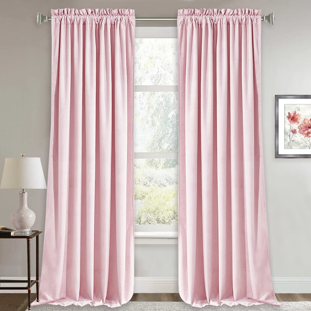 RYB HOME Green Velvet Blackout Curtains 84 inches for Bedroom Living Room
