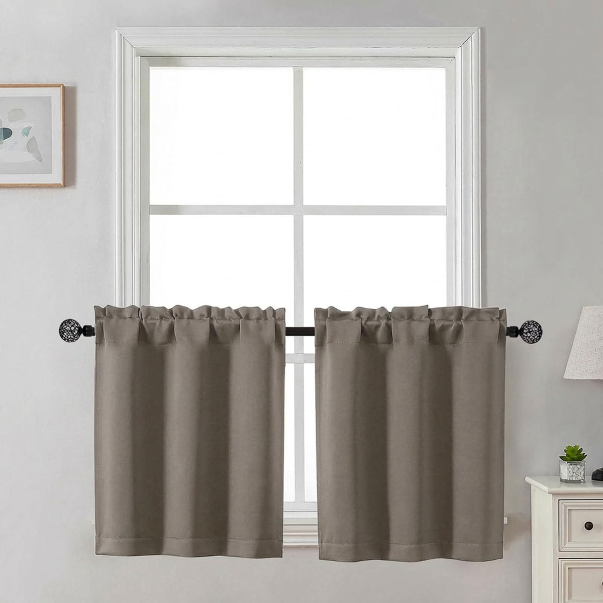 Gwine 24 Inch Long Tier Curtains for Small Window, Short Blackout Kitchen Curtains Over Sink, Half Window Drapes for Bedroom Bathroom Basement, 2 PCS, Each 30" Wx24 L, Black