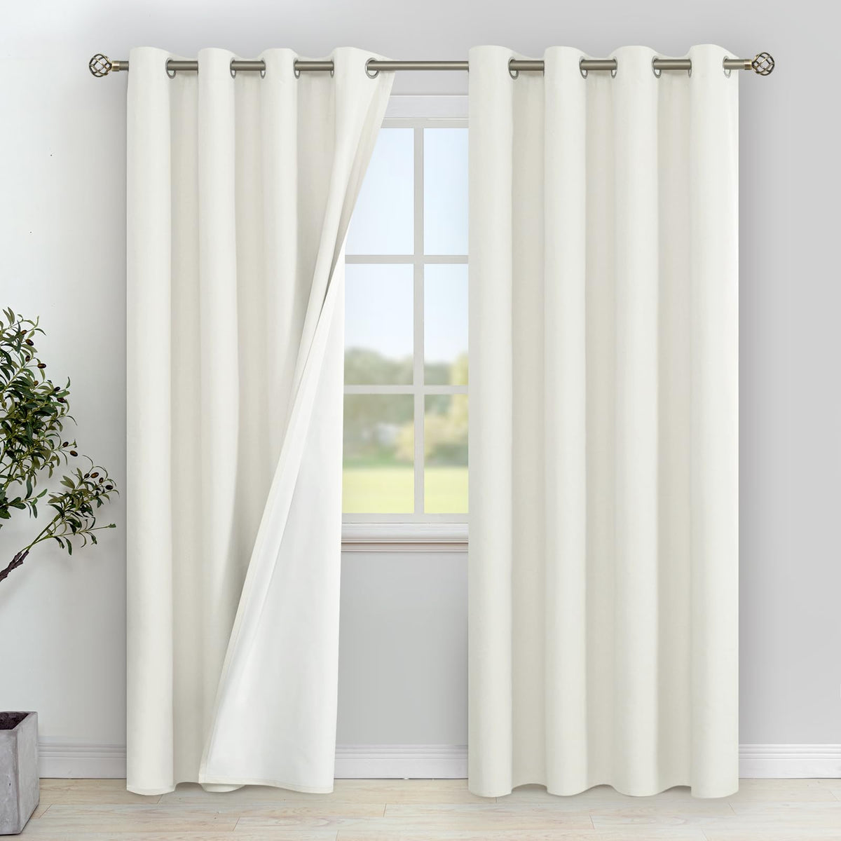 YoungsTex White Linen Blackout Curtains 63 Inch Length for Bedroom 2 Panels