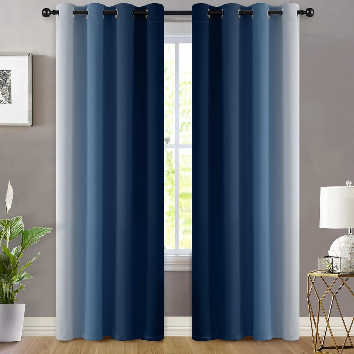 Yakamok Ombre Curtains Blue and Greyish White for Living Room,52Wx84L