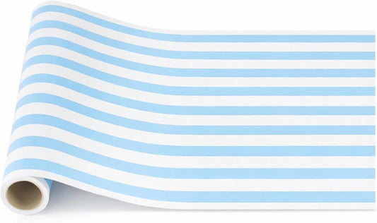 AmazingSpark Light Blue Striped Table Runner Roll - Disposable Paper Cabana Striped Table Runner for Birthday Wedding Carnival Christmas Party Kitchen Dining Tabletop Decoration(25' Long X 16" Wide)