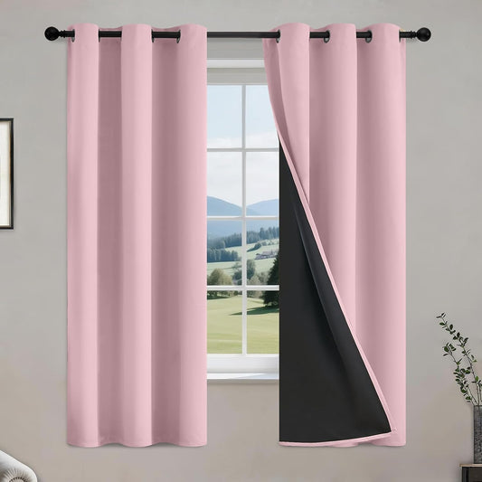 COSVIYA 100% Pink Blackout Curtains for Kids Room 63 Inches Length