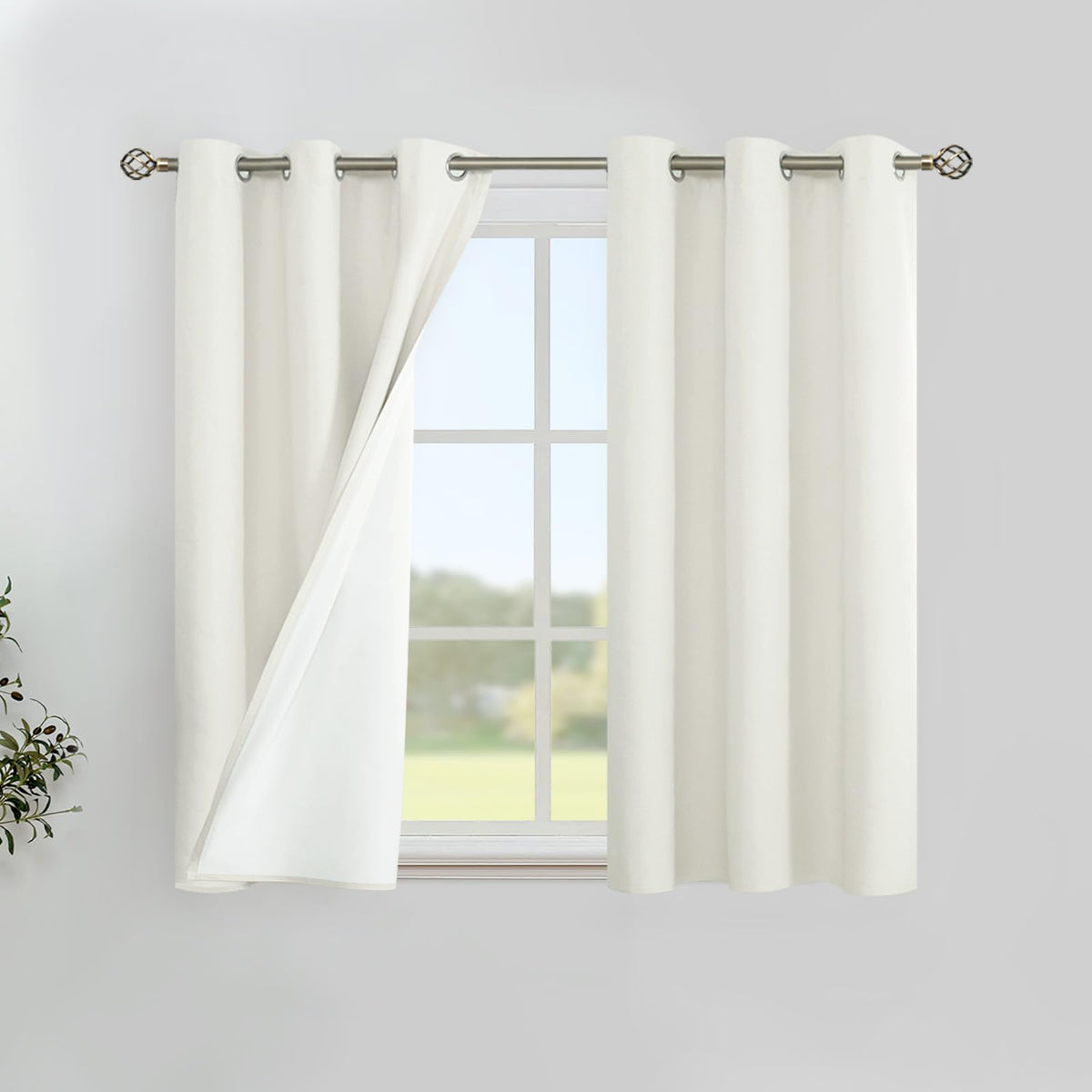 YoungsTex White Linen Blackout Curtains 63 Inch Length for Bedroom 2 Panels