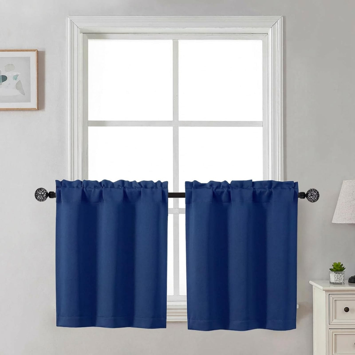 Gwine 24 Inch Long Tier Curtains for Small Window, Short Blackout Kitchen Curtains Over Sink, Half Window Drapes for Bedroom Bathroom Basement, 2 PCS, Each 30" Wx24 L, Black