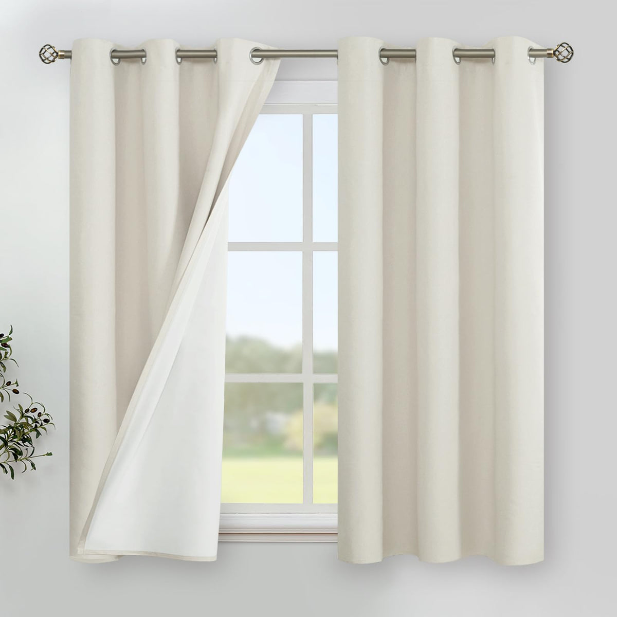 YoungsTex White Linen Blackout Curtains 63 Inch Length for Bedroom 2 Panels