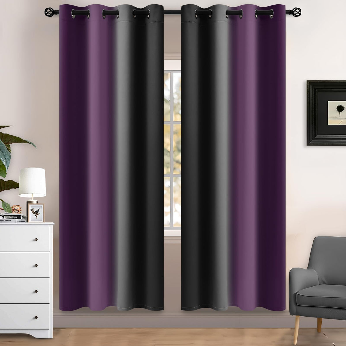 Yakamok Ombre Curtains Blue and Greyish White for Living Room,52Wx84L