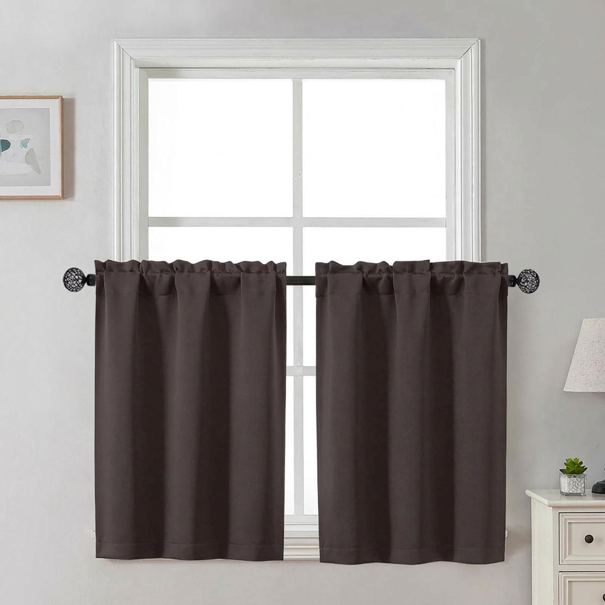 Gwine 24 Inch Long Tier Curtains for Small Window, Short Blackout Kitchen Curtains Over Sink, Half Window Drapes for Bedroom Bathroom Basement, 2 PCS, Each 30" Wx24 L, Black