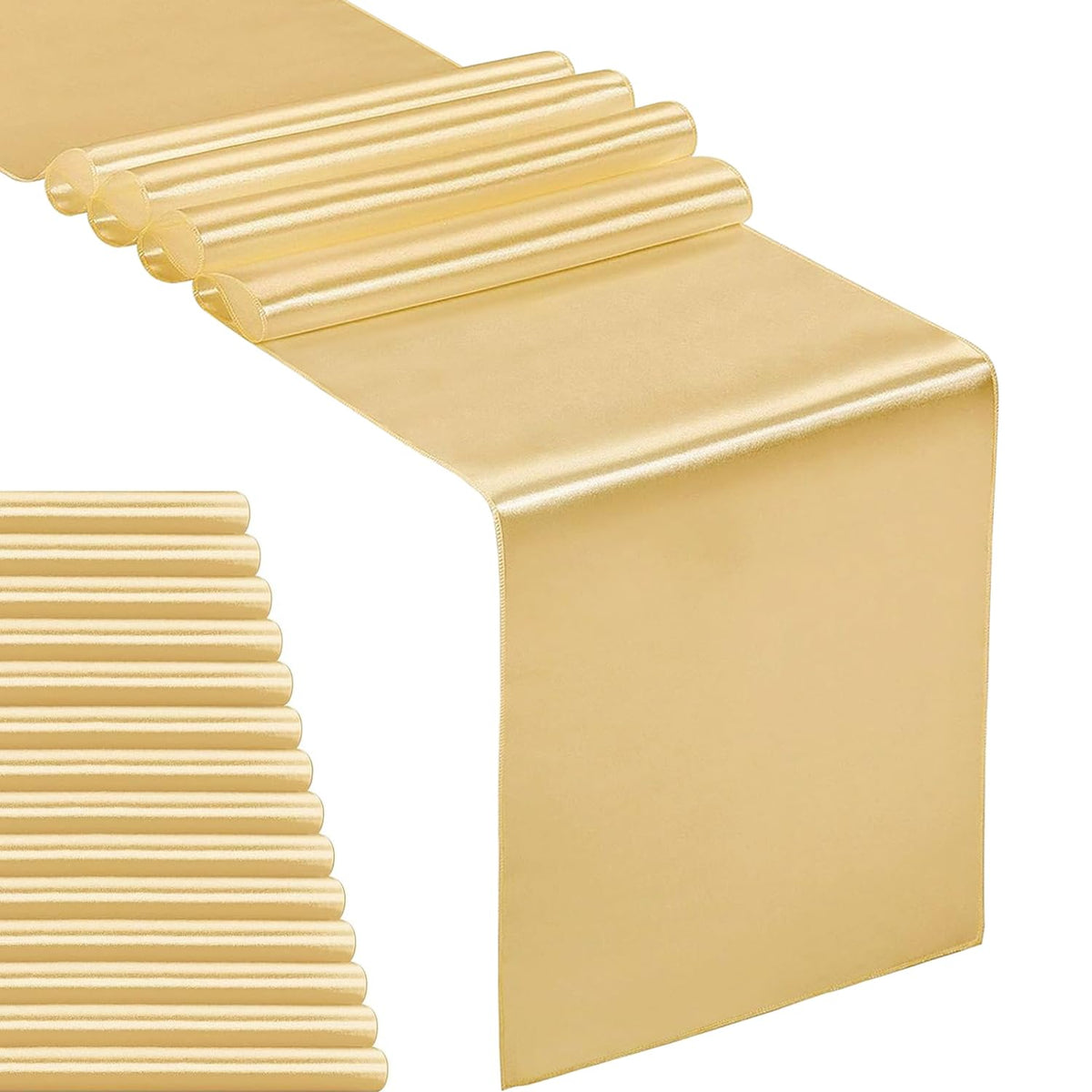 5-Pack Satin Table Runner Champagne 12 x 108 inches Long, Table Runners for Wedding, Birthday Parties, Banquets Decorations（5 Pack, 12x108 Inch, Champagne