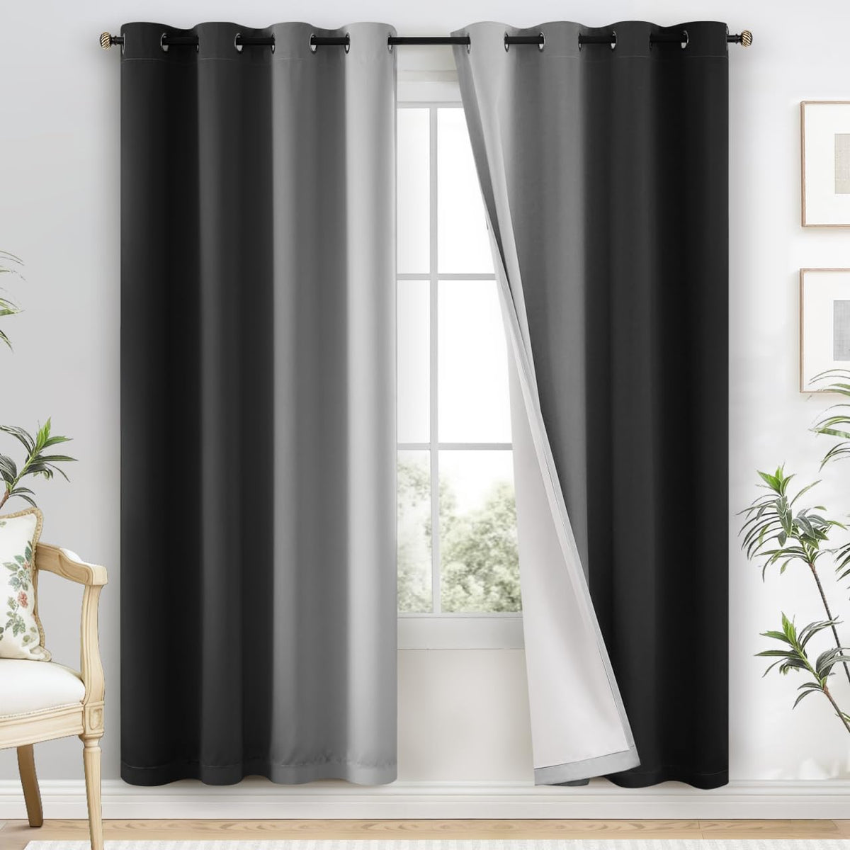 Yakamok Ombre Curtains Blue and Greyish White for Living Room,52Wx84L