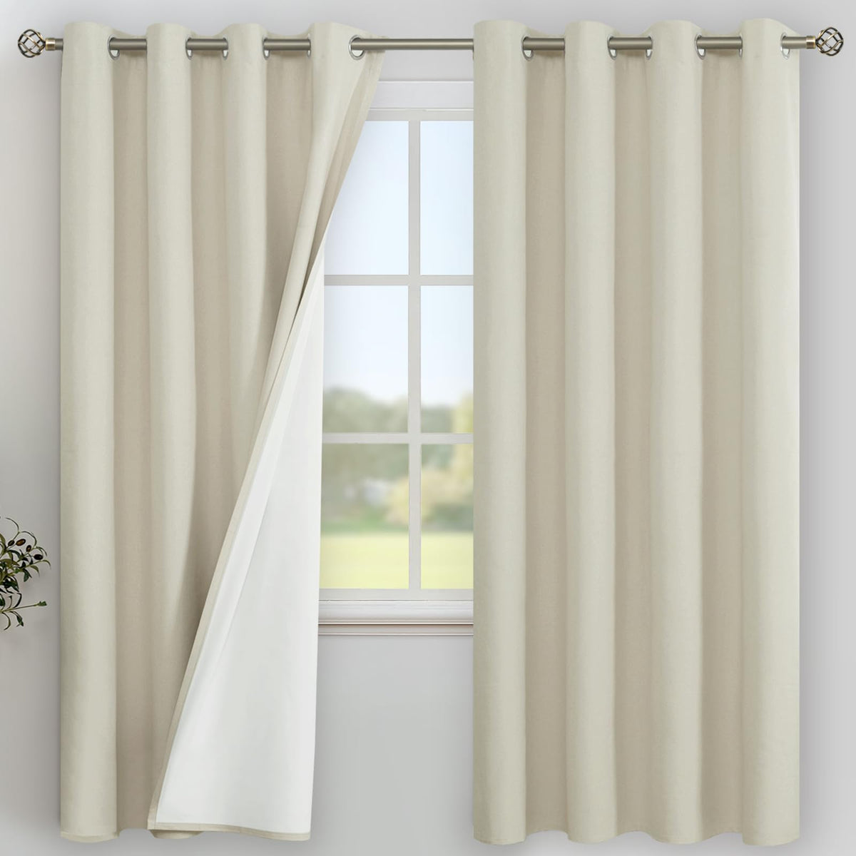 YoungsTex White Linen Blackout Curtains 63 Inch Length for Bedroom 2 Panels