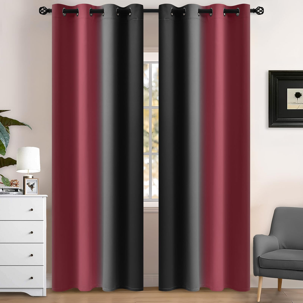 Yakamok Ombre Curtains Blue and Greyish White for Living Room,52Wx84L