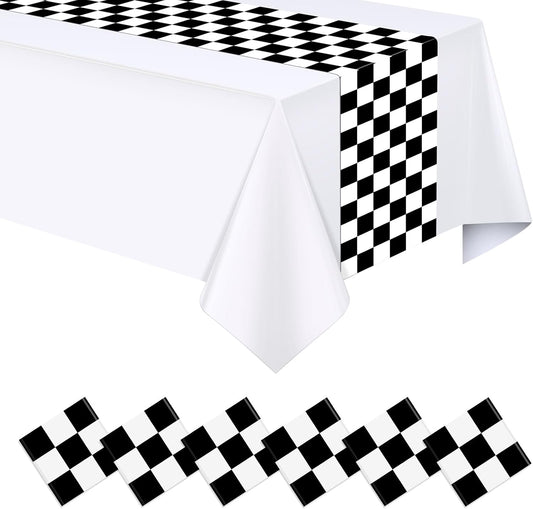 6pcs 14 x 108 Inch Plastic Black and White Checkered Table Runners