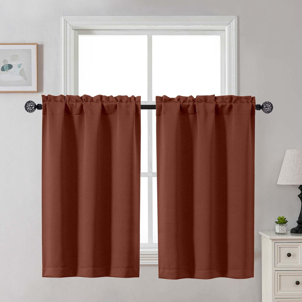 Gwine 24 Inch Long Tier Curtains for Small Window, Short Blackout Kitchen Curtains Over Sink, Half Window Drapes for Bedroom Bathroom Basement, 2 PCS, Each 30" Wx24 L, Black