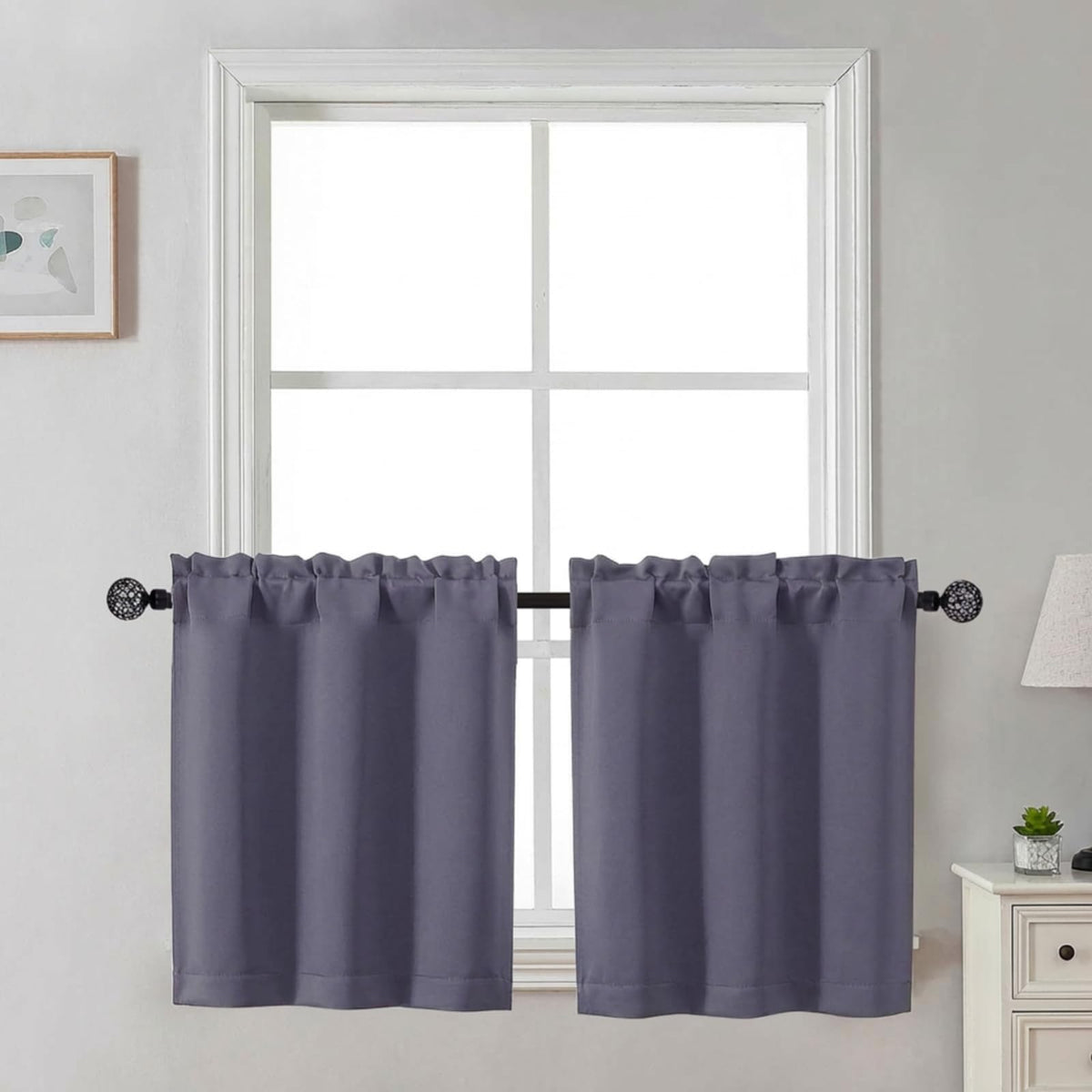 Gwine 24 Inch Long Tier Curtains for Small Window, Short Blackout Kitchen Curtains Over Sink, Half Window Drapes for Bedroom Bathroom Basement, 2 PCS, Each 30" Wx24 L, Black