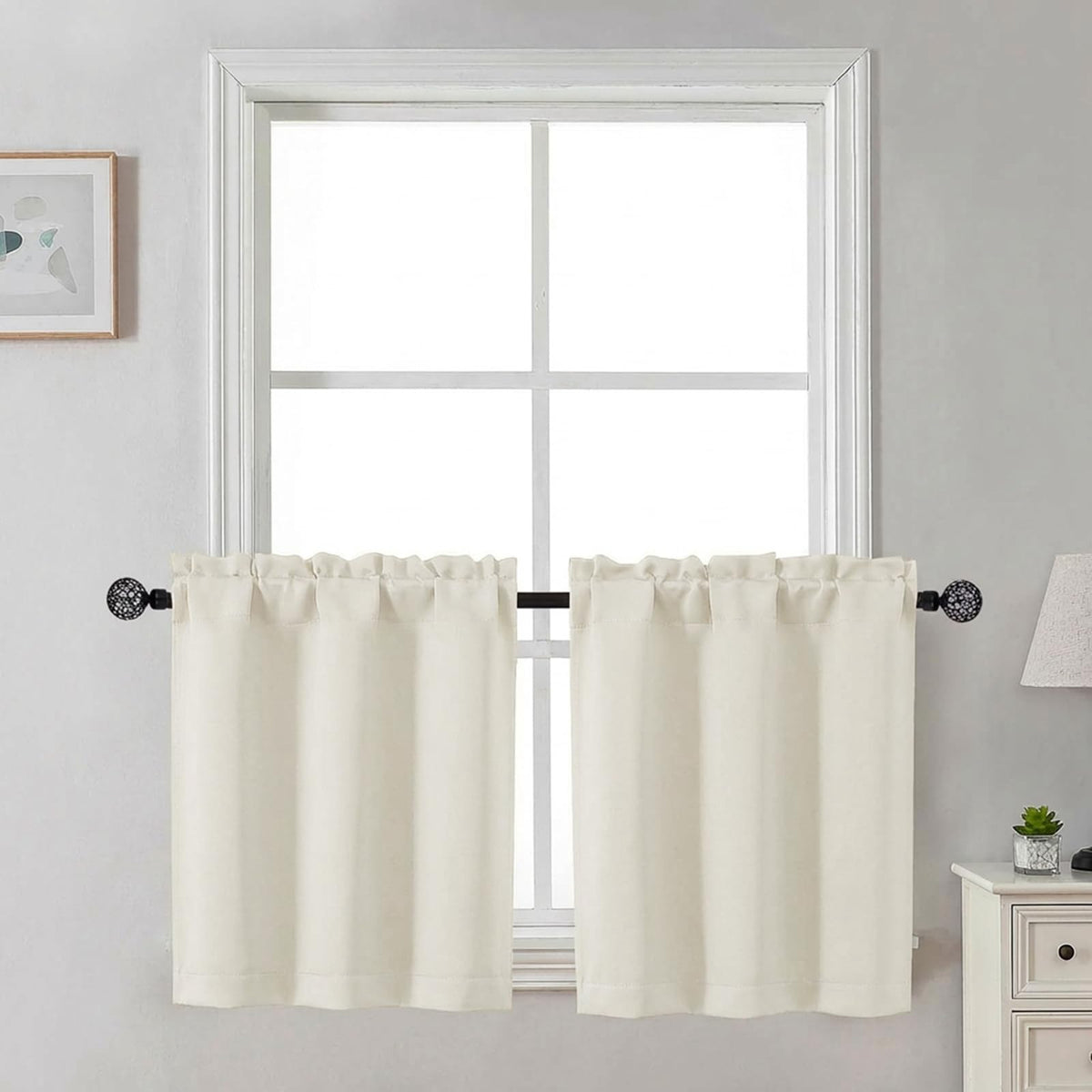 Gwine 24 Inch Long Tier Curtains for Small Window, Short Blackout Kitchen Curtains Over Sink, Half Window Drapes for Bedroom Bathroom Basement, 2 PCS, Each 30" Wx24 L, Black
