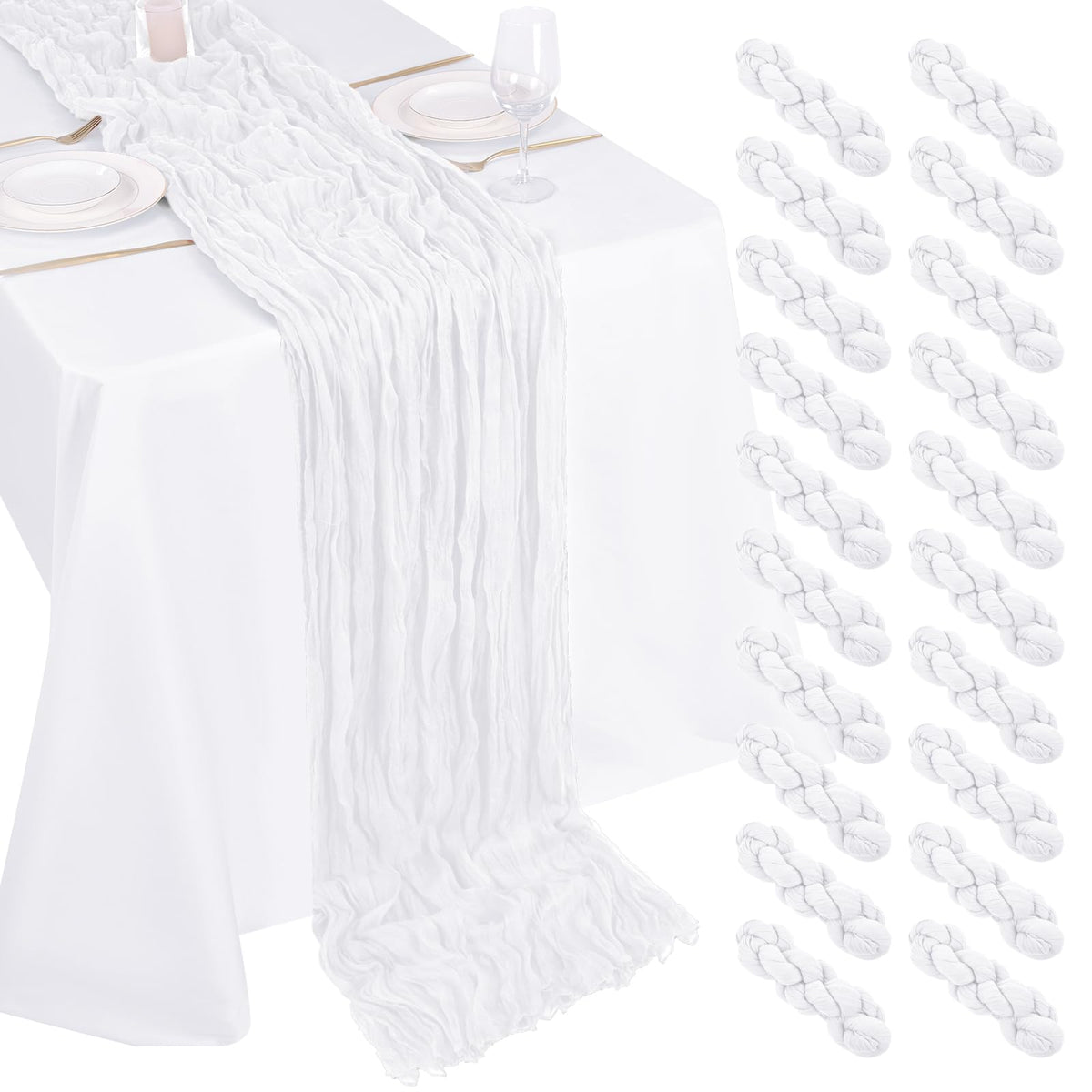 10 Pack Beige Cheesecloth Table Runner 17x108 Inch Semi Sheer Boho Gauze Cheese Cloth Table Runners, for Wedding Bridal Shower Birthday Party Home Decor Garden Farmhouse