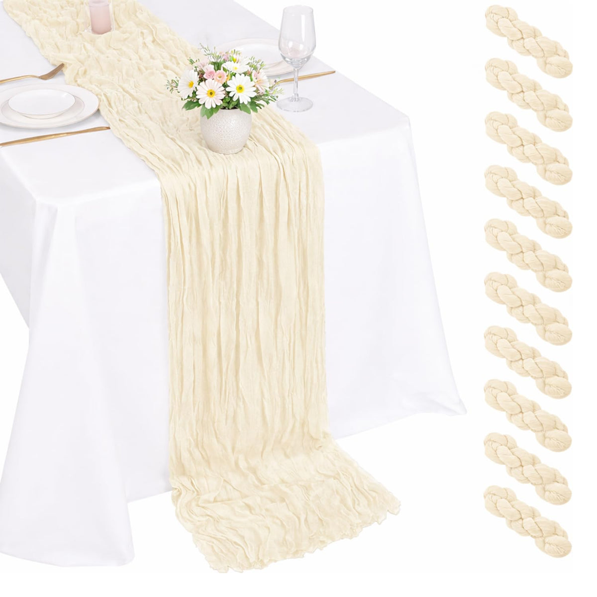10 Pack Light Pink Cheesecloth Table Runner 22X120 Inch Gauze Table Runner