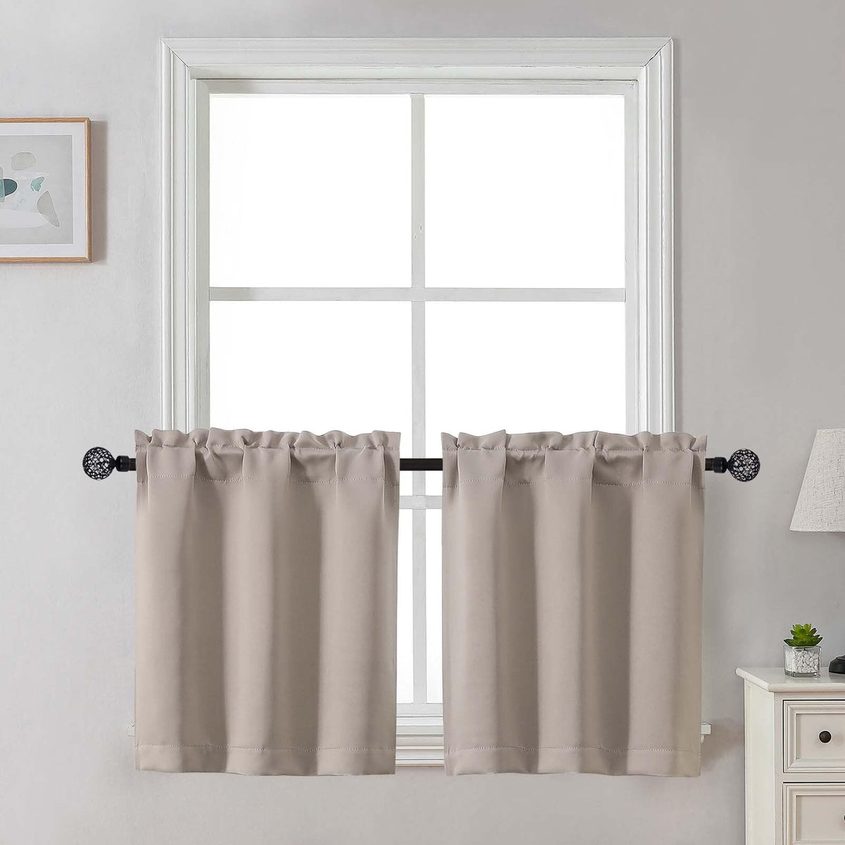 Gwine 24 Inch Long Tier Curtains for Small Window, Short Blackout Kitchen Curtains Over Sink, Half Window Drapes for Bedroom Bathroom Basement, 2 PCS, Each 30" Wx24 L, Black