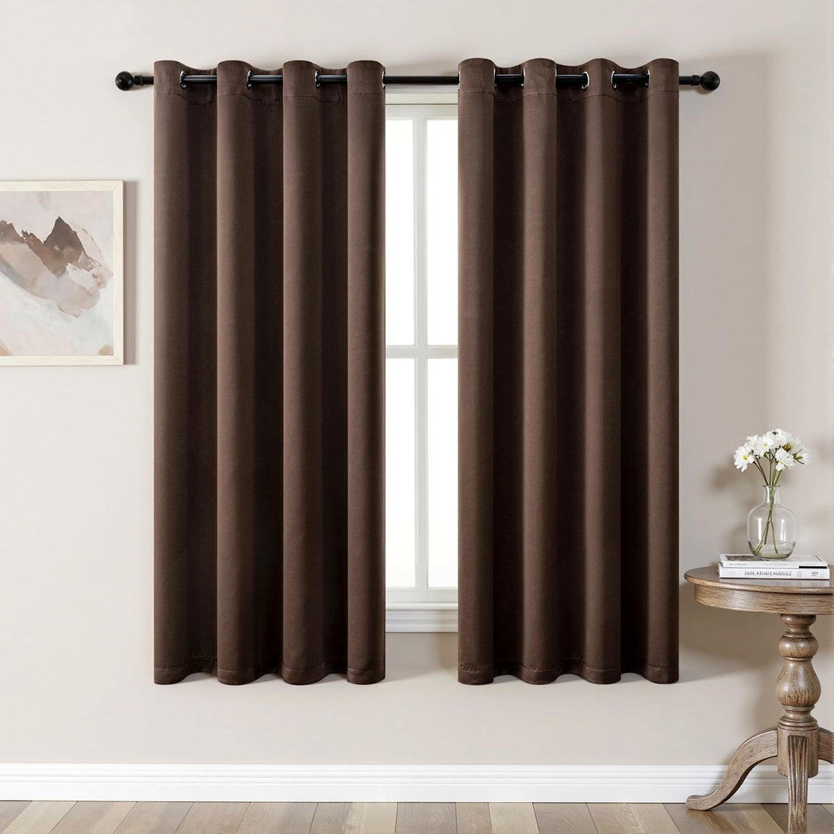 MIULEE Beige Blackout Bedroom Curtains 63 Inch Long Light Blocking