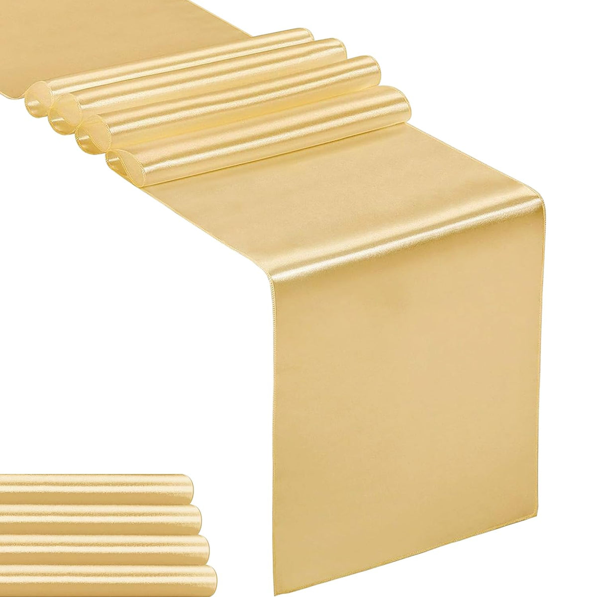 5-Pack Satin Table Runner Champagne 12 x 108 inches Long, Table Runners for Wedding, Birthday Parties, Banquets Decorations（5 Pack, 12x108 Inch, Champagne
