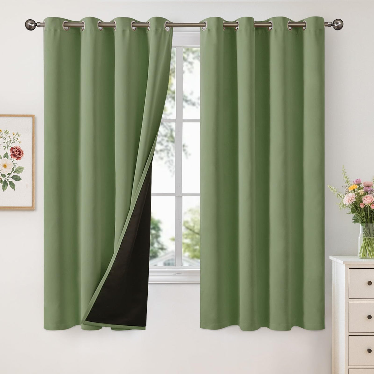 YoungsTex White Linen Blackout Curtains 63 Inch Length for Bedroom 2 Panels
