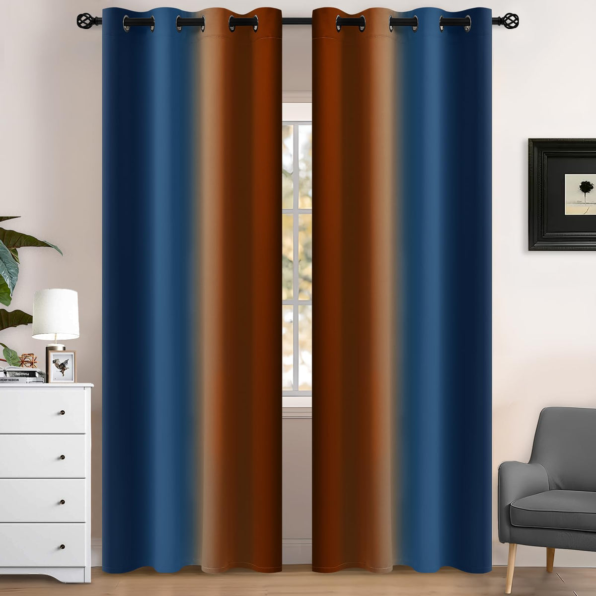 Yakamok Ombre Curtains Blue and Greyish White for Living Room,52Wx84L
