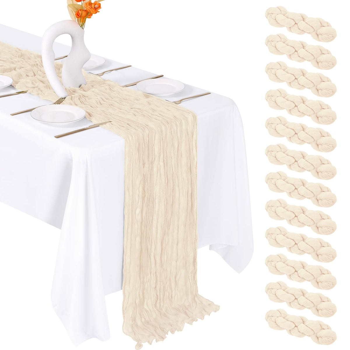 12 Pack Emerald Green Cheesecloth Table Runner 20 x 120 Inch Gauze Table Runner Fabric Semi Sheer Cheese Cloth Table Decor Bulk for Rustic Romantic Wedding Baby Shower Party Table Decoration